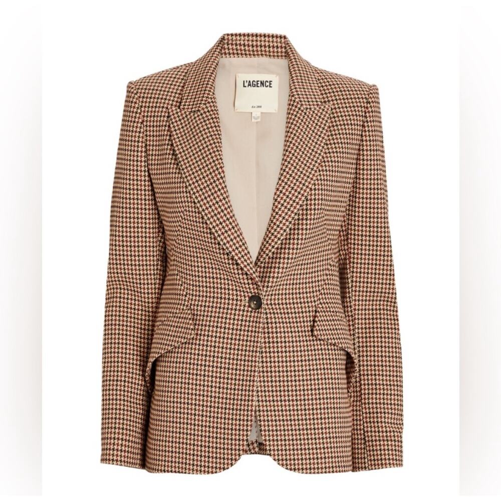 L'agence Chamberlain Tailored Blazer Tan Brown Preppy Plaid Jacket Size 8 NWT - Picture 3 of 15